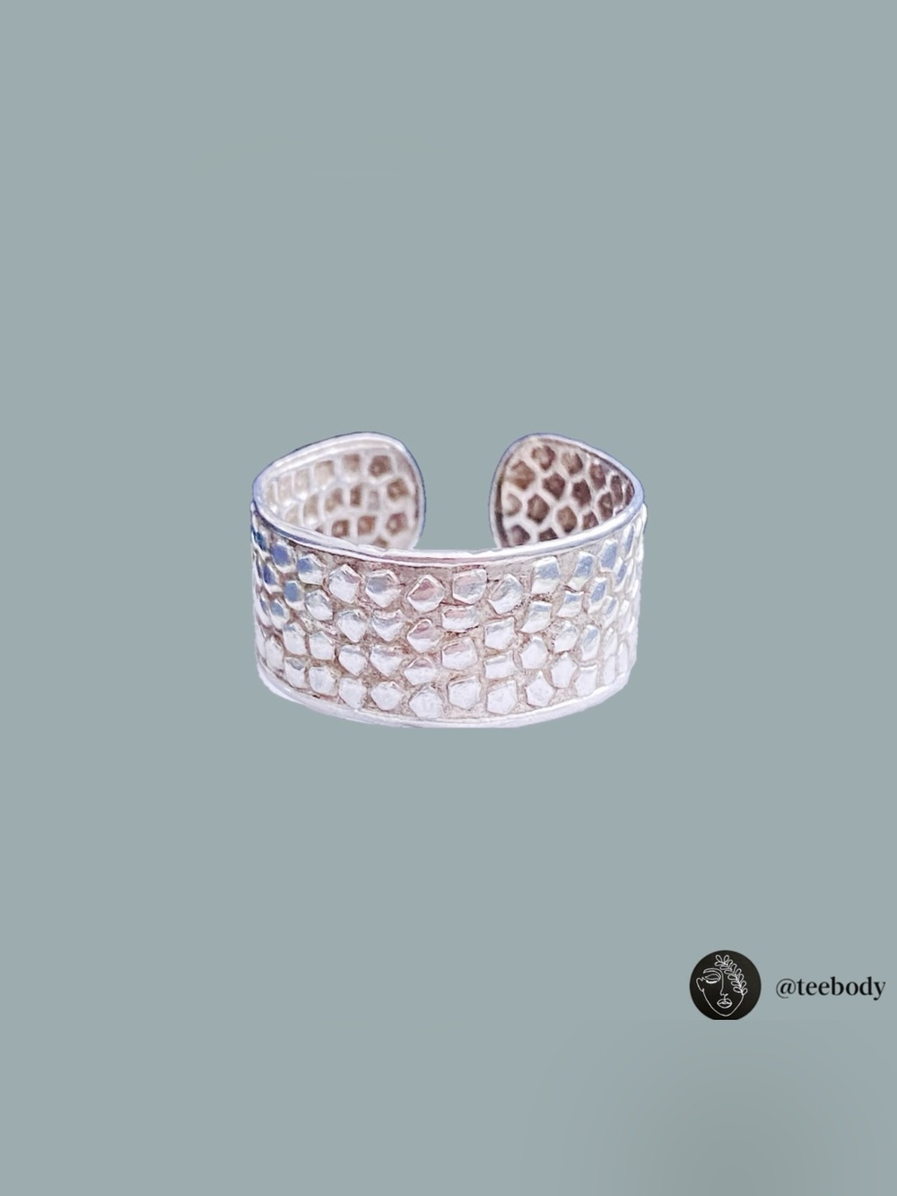 VTG Sterling Silver Textured Wide Cuff Thumb Ring NWT Adjustable Boho